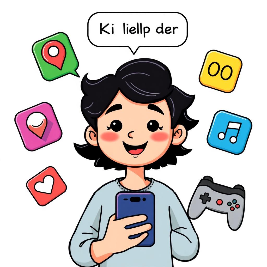 Person mit Smartphone und App-Symbolen